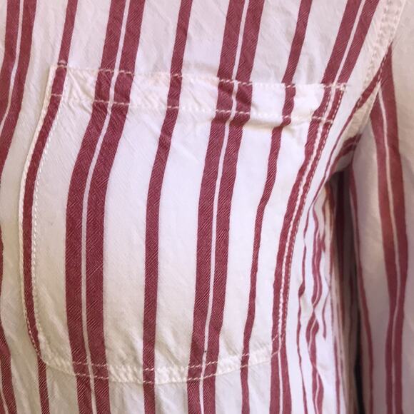 Beach Lunch Lounge Red White Striped Button Down Shirt with Pocket Women's Small - Picture 2 of 9